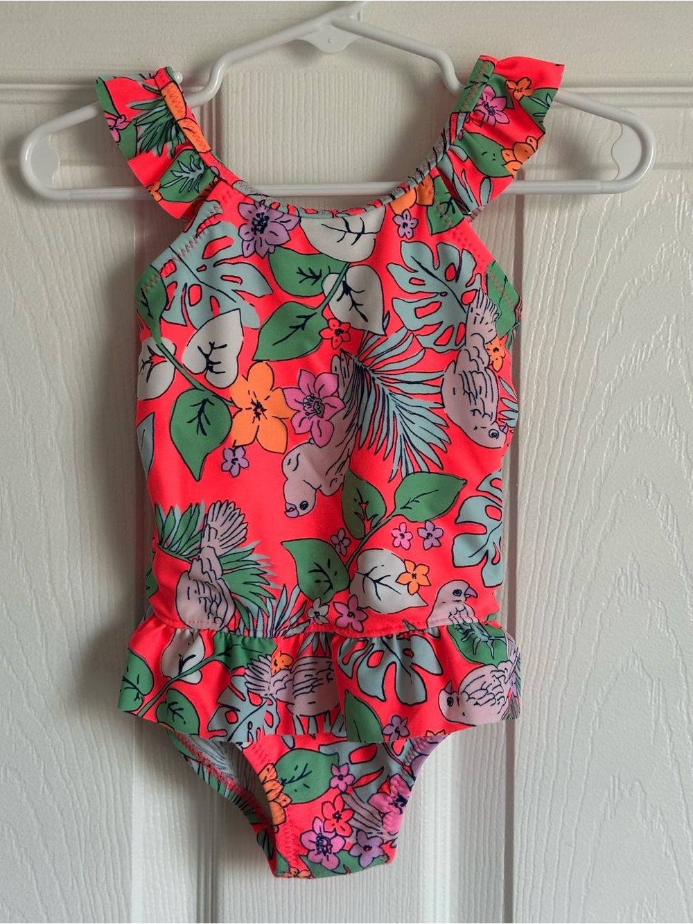 OshKosh B'gosh floral print one-piece toddler swimsuit with ruffle Sz 18 Months